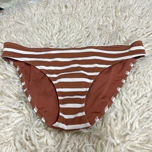 Aerie Brown & White Striped Ribbed Bikini Bottom Size Medium